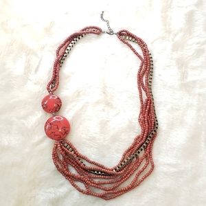 ASYMMETRIC Tribal Chunky Red Multi Strand Necklace